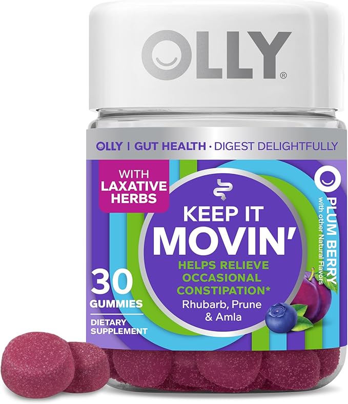 OLLY Muscle Recovery Sleep Gummies with Melatonin Tart Cherry &amp Vitamin D Constipation Relief Gummies with Rhubarb Prunes &amp Amla - 40 &amp 30 Count