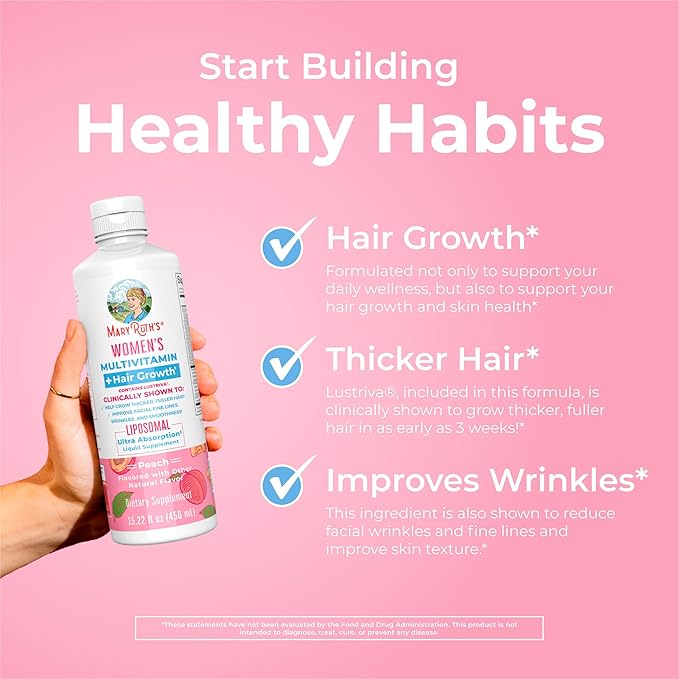 MaryRuth's Women's Multivitamin + Hair Growth Liposomal (Peach) &amp Iron Liquid (Berry) | Clean Label Project Verified® | Supplements for Beauty Immunity &amp Overall Health | Vegan Non-GMO Glu