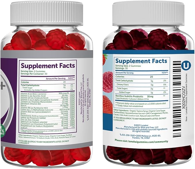 Lunakai USA Made Women 50+ Multivitamin &amp Probiotic Gummies Bundle – Immune &amp Digestive Support – 60 Non-GMO Gummies Each