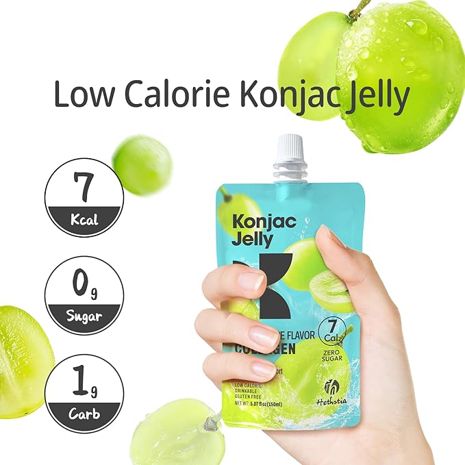 Hethstia Konjac Jelly Green Grape Flavor with Collagen Peptides 10 Packs and Konjac Fettuccine Gluten Free 12 Packs Low Calorie Keto Sugar Free Healthy Food