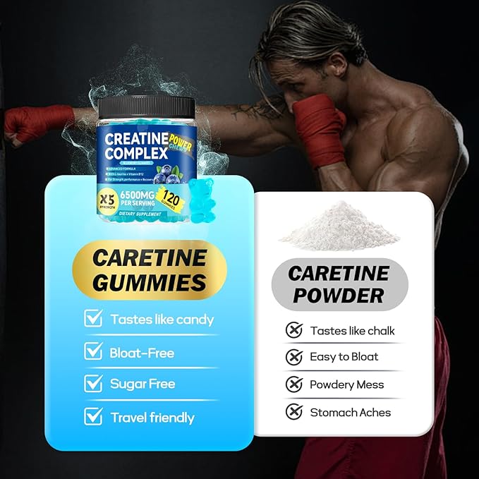 Creatine Monohydrate Gummies 6500mg per Serving for Men &amp Women - 120 Gummies X5 Strength Sugar Free Chewable Creatine for Muscle Builder Muscle Strength Pre-Workout Supplement (Blueberry)