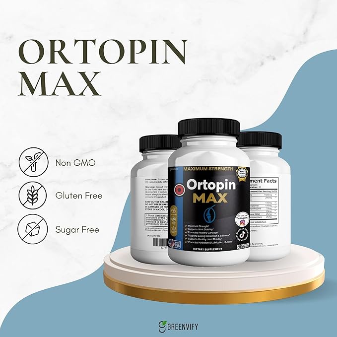 Ortopin MAX Joint Support Supplement Glucosamine Chondroitin Turmeric Boswellia MSM 60 Capsules 20 Day Supply (3)