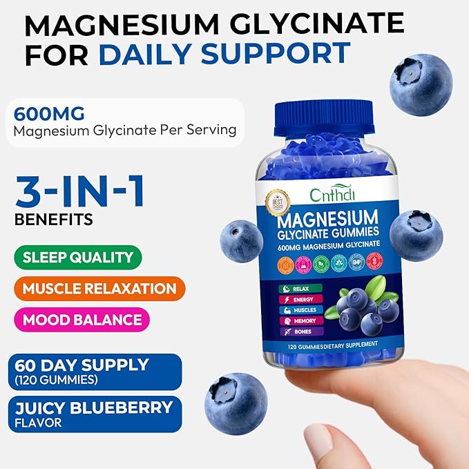 Magnesium Glycinate Gummies 600mg Sugar Free Chewable Magnesium Gummies for Adults &amp Kids Relaxation Stress Relief Night Rest No Melatonin Gluten Free Non GMO Vegan Pectin 120 Count