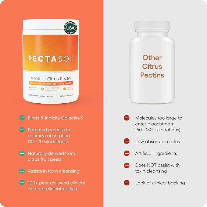 PectaSol Modified Citrus Pectin – 454g Powder – Total-Body Health Supplement to Support the Heart Immune System Inflammation Response &amp Healthy Aging + Maintain Healthy Galectin-3 Levels