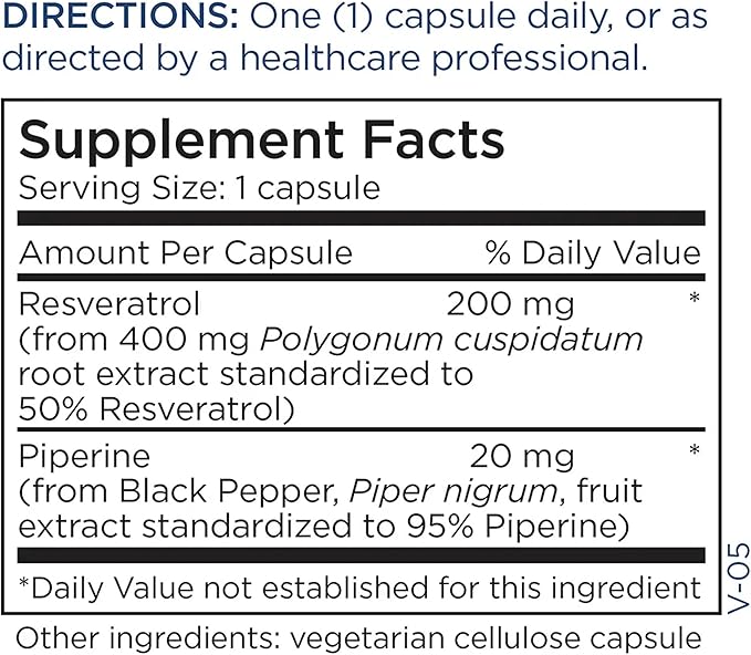 Metabolic Maintenance Resveratrol with Piperine - Trans Resveratrol Supplement Capsules for Antioxidant + Cardiovascular Support No Fillers 200mg Trans-Resveratrol Per Dose - 60 Capsules