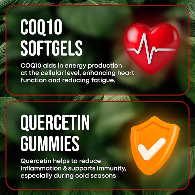 Quercetin with Bromelain &amp CoQ10 500mg Bundle – 120 Coenzyme Q10 Softgels + 60 Sugar-Free Quercetin Gummies with Zinc Vitamin C &amp D3 – Immune Heart &amp Energy Support – USA Made Supplement