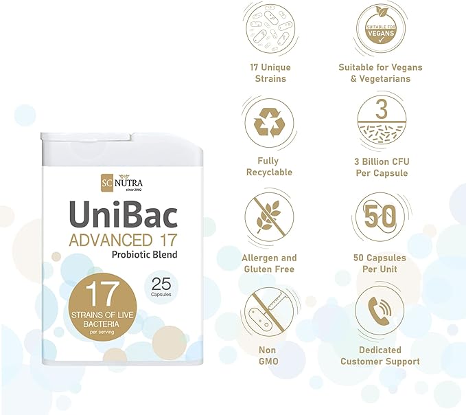 Sweet Cures Advanced Probiotics for Targeted Support - Unified Bacteria: UniBac Live Bacteria Blend - 17 Advanced Strains - 6 Billion per dose - SC Nutra