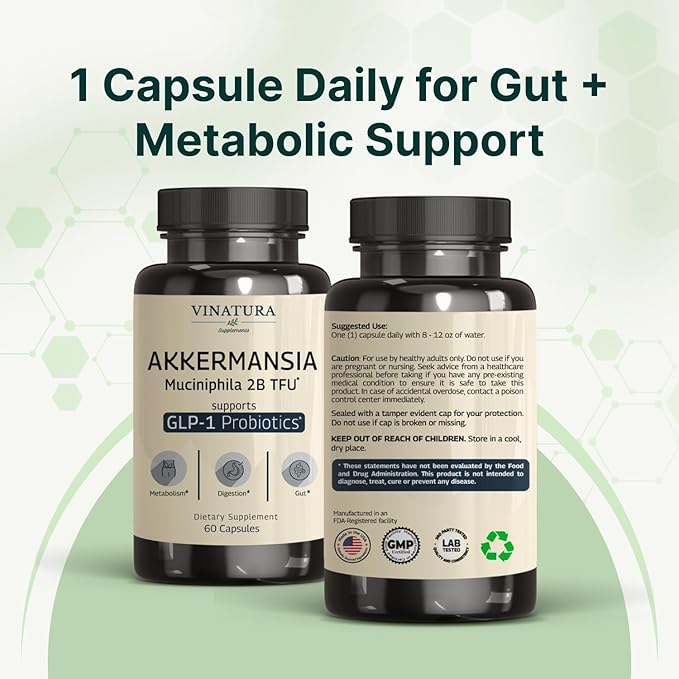 VINATURA Akkermansia Probiotic - Akkermansia Munciniphila Supplement GLP-1 Supplement - 60 Capsules