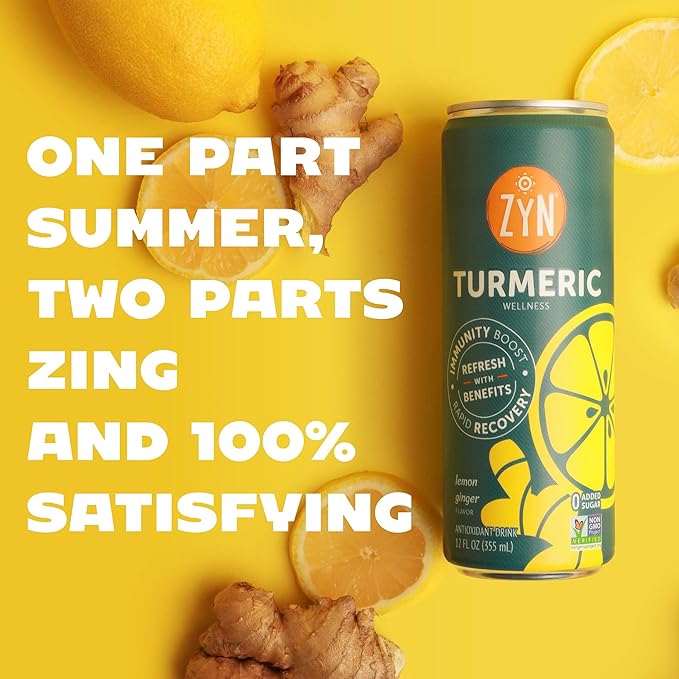 ZYN Turmeric Wellness Drink Flavored Turmeric Drink Turmeric Curcumin with Black Pepper Low Calorie Healthy Energy Drink Clean Vegan Soda Alternative for Vitality Variety Pack of 24