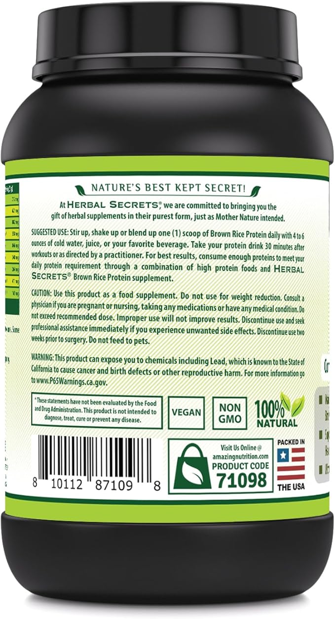Herbal Secrets Brown Rice Protein Supplement | 3 Lb Powder | 12 Grams Protein per Serving | Vegan | Made in USA (3 Lb Chocolate)