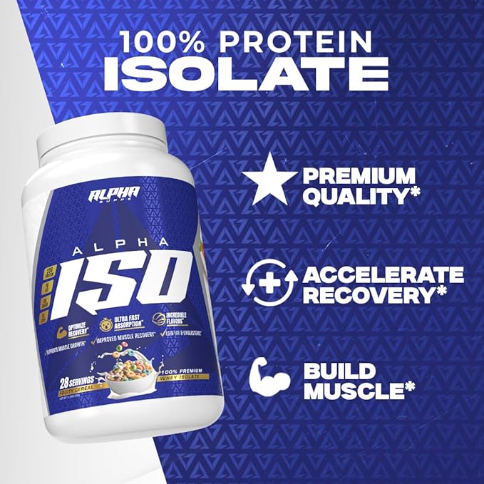 Alpha Supps ISO Low Carb 100% Whey Protein Isolate Powder 25 Grams Per Serving Helps Support Muscle Growth Low Sugar and Gluten Free (Fruity Cereal 2 lb)