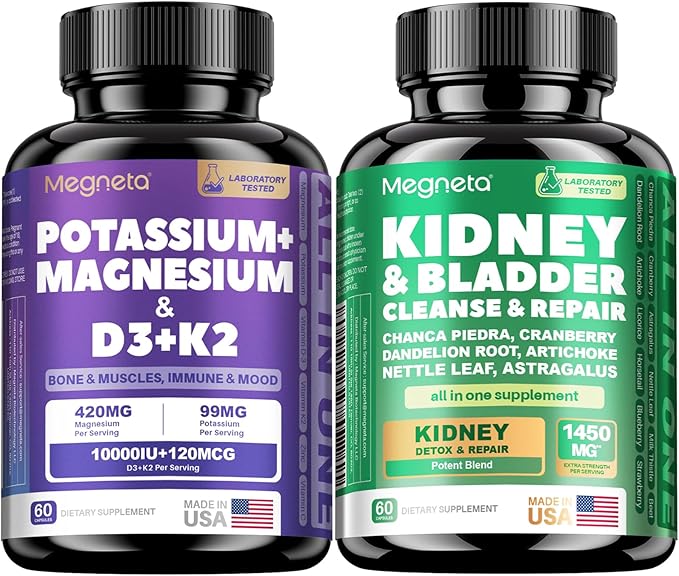 Magnesium Potassium Vitamin D3 K2 10000IU Supplement and Liver &amp Kidney Cleanse Detox &amp Repair Support Supplement