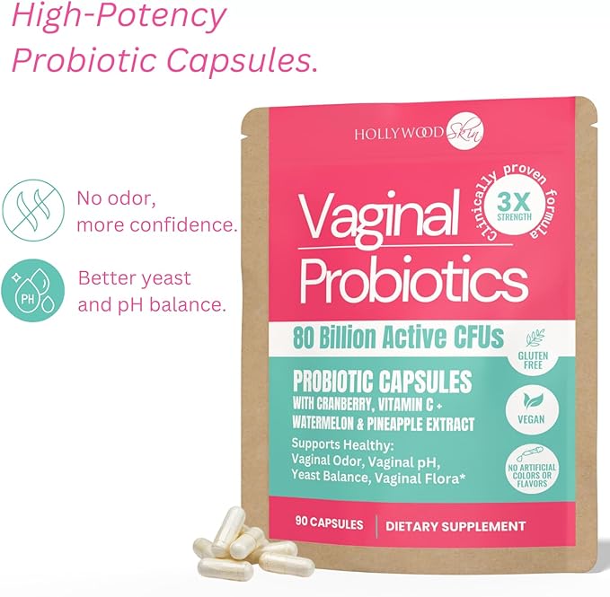 Vaginal Probiotic for Women | 80 Billion CFUs | 3X Stronger Formula with Lactobacillus rhamnosus GR-1 L. reuteri RC-14 Prebiotics Vitamin C &amp D3 | Fast-Acting Odor &amp pH Support | 90 Capsule