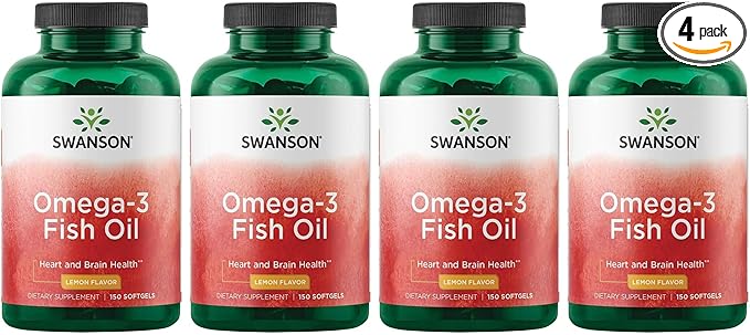 Swanson Omega-3 Fish Oil Heart Brain and Joint Support Supplement for Health-Conscious Adults - Lemon Flavor - 180 mg EPA + 120 mg DHA (150 Softgels 4 Pack)