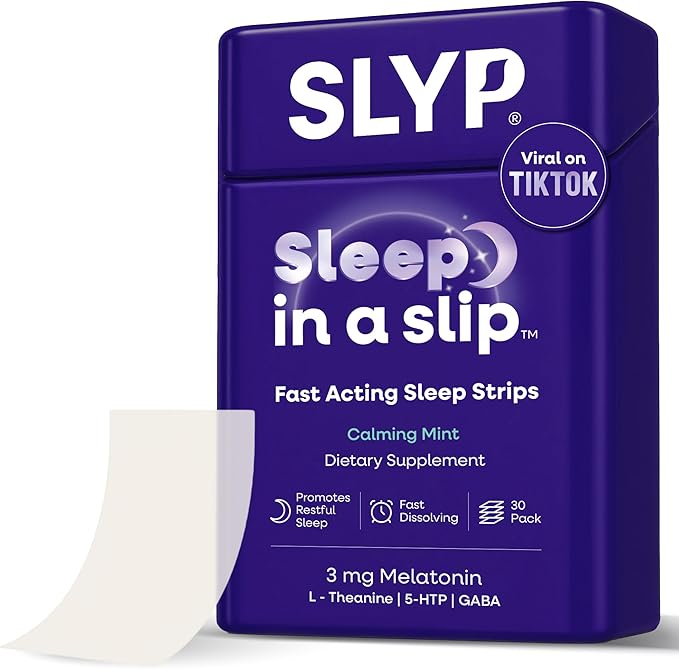 Slyp Fast-Dissolving Oral Mint Sleep Strips Natural Sleep Aid for Adults &amp Kids with Melatonin 3mg L-Theanine GABA &amp 5-HTP for Calm Support &amp Alternative to Sleeping Pills &amp Gummies