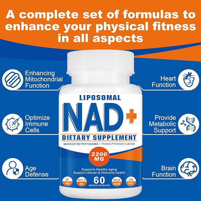 2200mg Liposomal NAD+ SupplementNAD Supplement for Cellular Energy Aging Defese180 Capsules