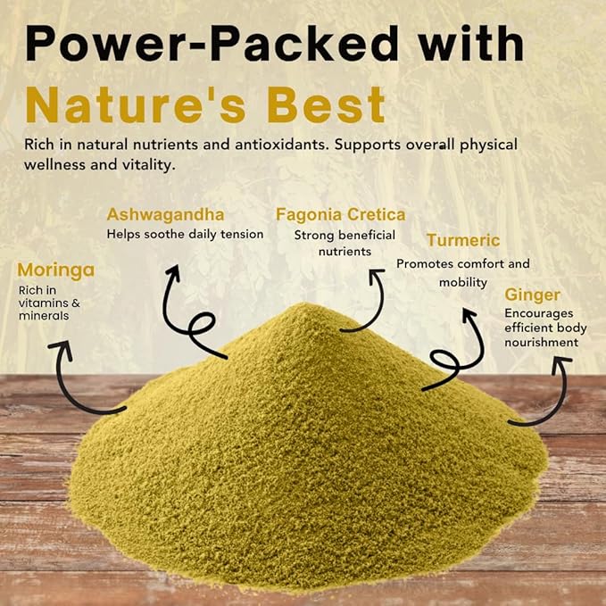 MexiVida Health Powder - 75g - Superfoods Mix of Moringa Turmeric Ginger Ashwagandha &amp Fagonia Cretica – Herbal Powder to Encourage Healthy Overall Function – 100% Natural &amp Homemade