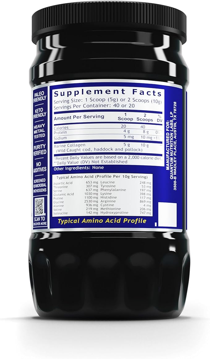QNL Quantum Collagen - Sustainably Sourced Hydrolyzed Marine Collagen - Gut Health Supplement for Women &amp Men - Offers Joint Support - 7 oz