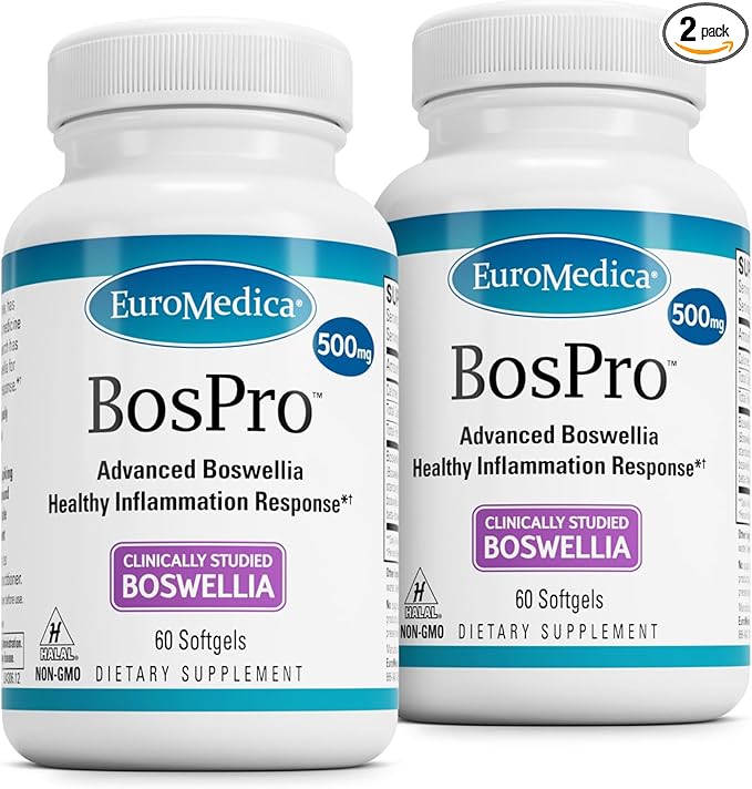 EuroMedica BosPro - Boswellia Serrata Extract Supplement - Dietary Supplement for Healthy Lung Support - Herbal Supplement Formula - 60 Softgels 2 Pack (120 Softgels)