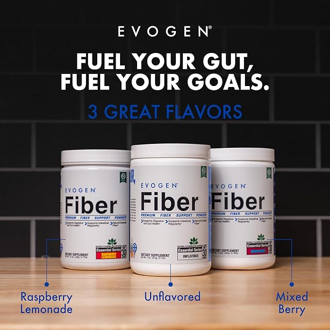 Evogen Fiber - Premium Fiber Powder Supplement | No Bloat Constipation &amp Gut Health Support | Natural Mixed Berry | 30 Servings