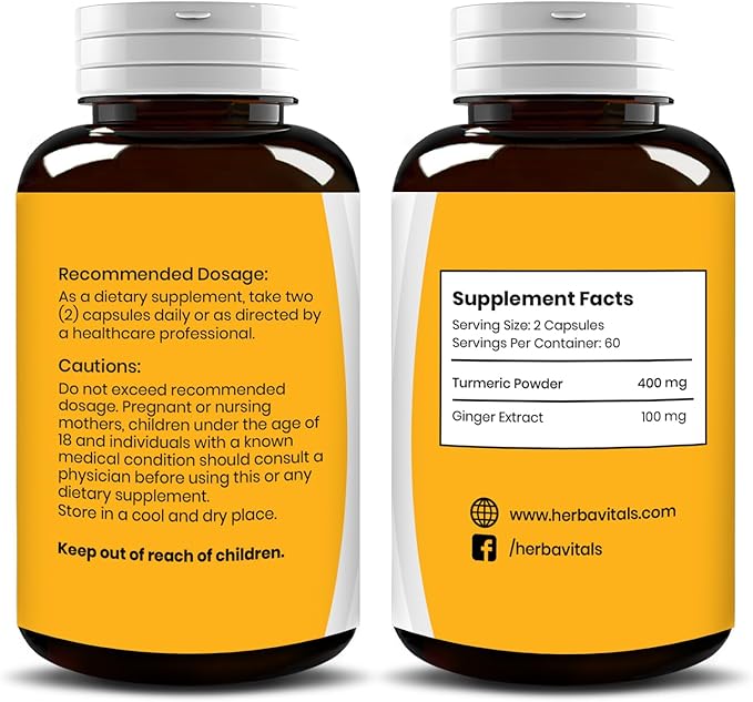 Turmeric and Ginger Capsules| Turmeric Curcumin with Ginger(120 Capsules) 500mg|Best Turmeric with Ginger Supplement|3rd Party Lab Tested