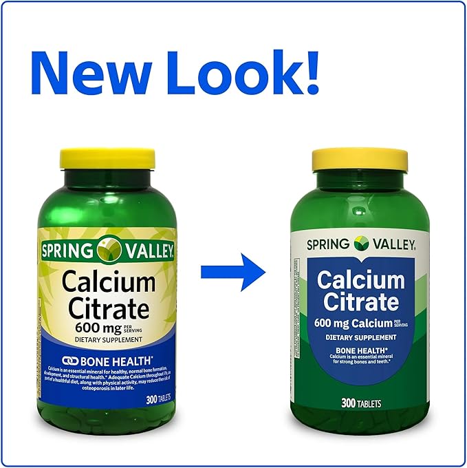 Spring Valley Calcium Citrate 600 mg 300 Tablets - Bone &amp Joint Health + STS Sticker.