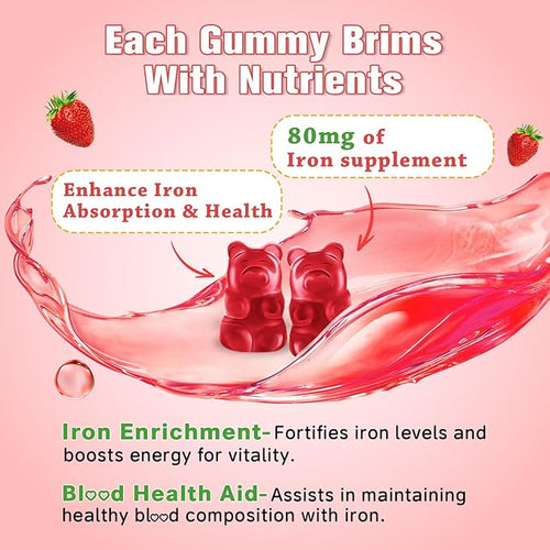 90 Count | Iron Supplement for Women Men &amp Kids Iron Gummies for Iron Deficiency &amp Anemia with Vitamin C B6 B12Folate-Iron Supplement Support Bl♡♡d Oxygen &amp Energy Boost VeganNon-GMO