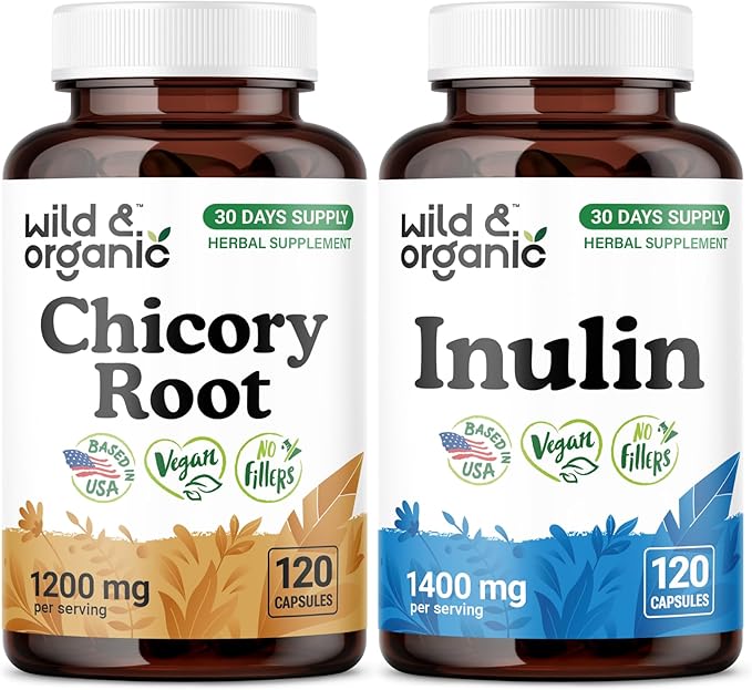 Wild &amp Organic Chicory Root 120 Capsules &amp Inulin 120 Capsules