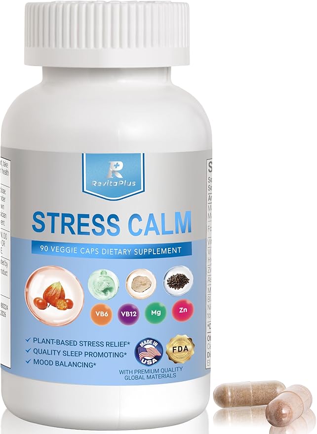 8-in-1 Ashwagandha Supplements with B12 B6 Magnesium Maca Zinc Folate Cortisol Supplements for Women and Men Supports Stress Relief Sleep Energy Focus(90 Capsules)