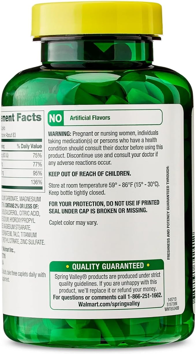 Spring Valley Calcium Magnesium &amp Zinc Plus Vitamin D3 Coated Caplets Bone &amp Muscle Health 250 Count Organizer SUREFECT.