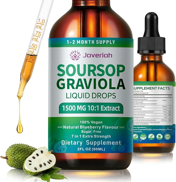 Soursop Bitters Liquid Drops Supplement with Irish Sea Moss &amp Turmeric for Cellular Support Immune System Boost Liver Health Soursop Graviola Liquid Leaves Extract 2 Month Supply 60ML