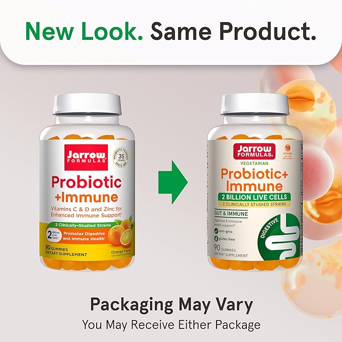 Jarrow Formulas Probiotic+ Immune Gummies 2 Billion CFU Supplement for Digestive Health and Immune Support 90 Orange Flavor Probiotic Gummies 45 Day Supply12 Packs