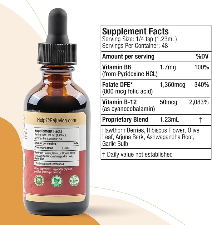Rejuvica Health CardioVance - Heart Support Supplement - Liquid Delivery for Better Absorption - Hawthorne Hibiscus Arjuna Olive Leaf &amp More!