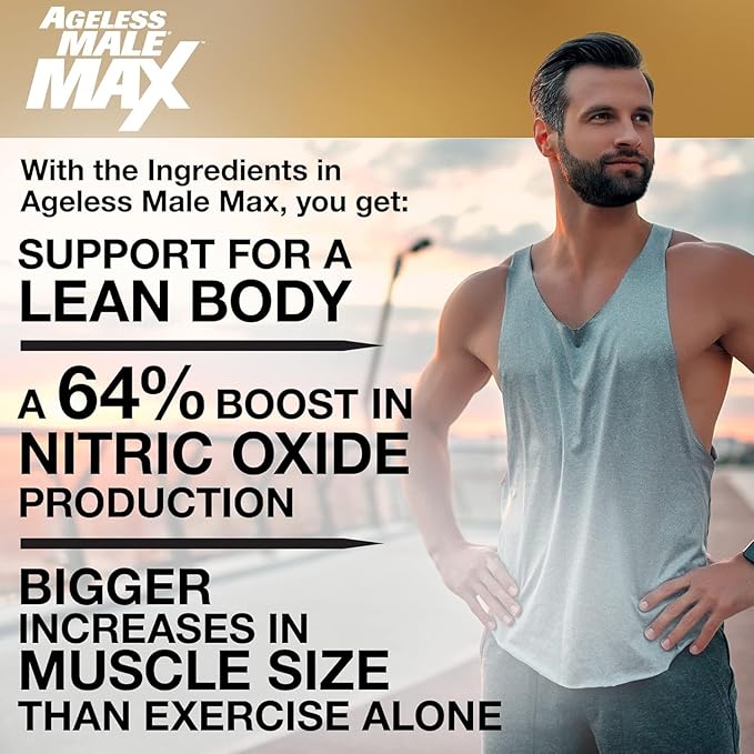 Ageless Male Max Chewable Nitric Oxide Booster Supplement for Men – High Potency Ashwagandha Extract to Boost Workouts Muscle &amp Performance Reduce Stress Support Sleep - 200 Count