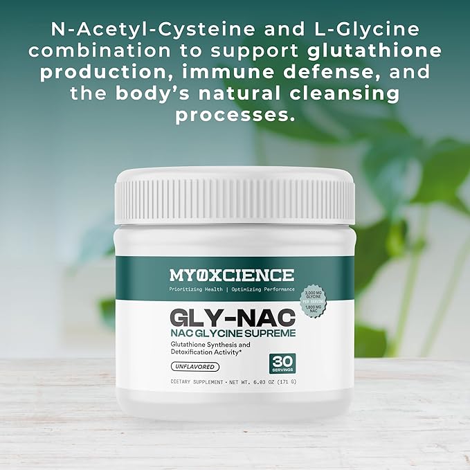 MYOXCIENCE Gly-NAC | NAC Glycine Supreme | Supports Glutathione Synthesis &amp Antioxidant Activity | 3000 mg Glycine &amp 1600 mg N-Acetyl-Cysteine per Serving | Unflavored 30 Servings