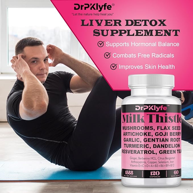 Milk Thistle Capsules for Liver Detox &amp Cleanse Support – with Dandelion Root Resveratrol Artichoke Moringa Silymarin – 120 Capsules (60-Day Supply)
