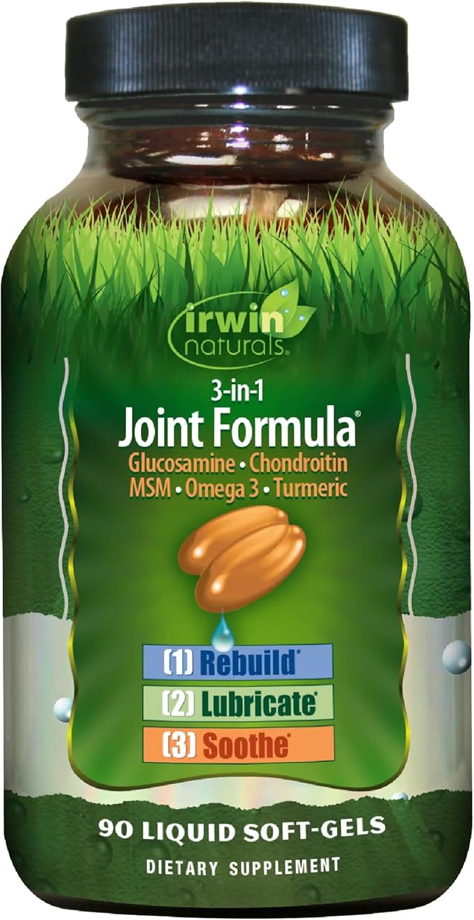 Irwin Naturals 3-in-1 Joint Formula with Glucosamine Chondroitin Turmeric &amp Boswellia - Advanced Joint Support Supplement for Men and Women - 90 Liquid Soft-Gels
