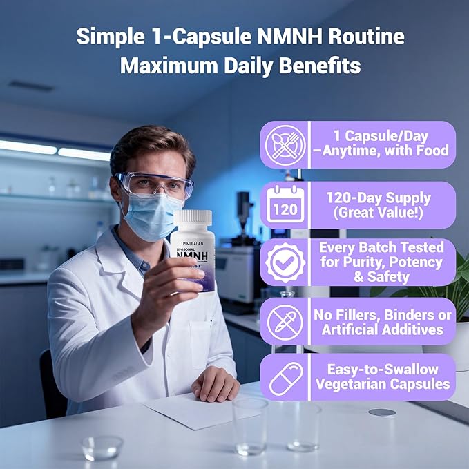 Pure NMNH Supplement Capsules: More Effective Than Nicotinamide Riboside | Boost Cellular Vitality Anti-Aging &amp Energy | Vegan Non-GMO | 120 Capsules (60 Servings)