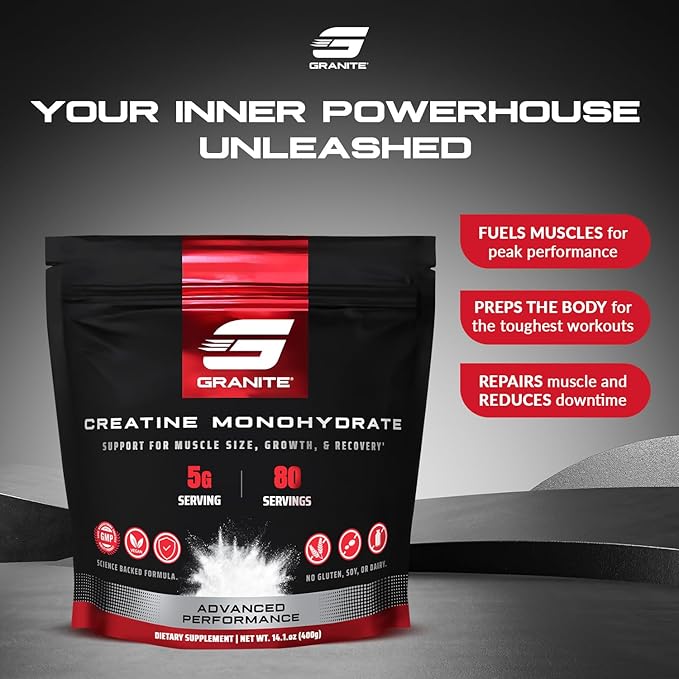 Granite Creatine Monohydrate Supports Strength Endurance &amp Muscle Recovery Creatine for Men &amp Women Soy-Free Dairy-Free Gluten-Free (80 Servings)