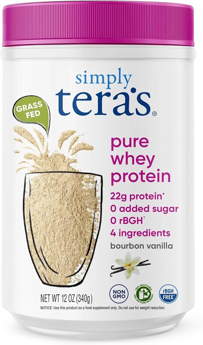 simply tera's Pure Whey Protein Powder - Grass Fed Vanilla Whey Protein Powder Clean Made Without Artificial Sweeteners Non-GMO Kosher rBGH-Free Soy-Free - 12 Oz.