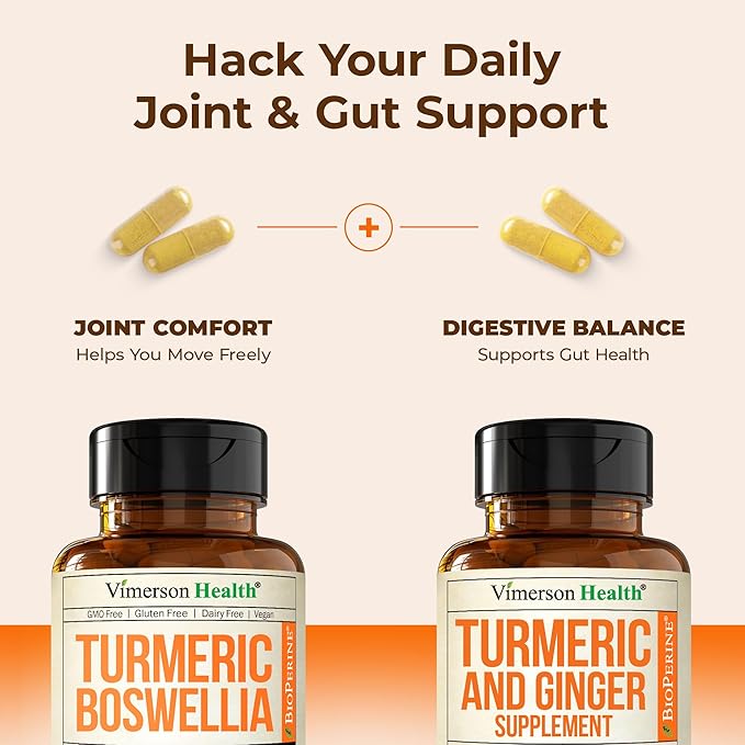 Turmeric Supplement Bundle – 2-Pack Organic Turmeric Curcumin Supplement with 95% Curcuminoids + 65% Boswellia Extract Ginger Root &amp Black Pepper (BioPerine) – High Absorption – 2 x 60 Vegan Caps