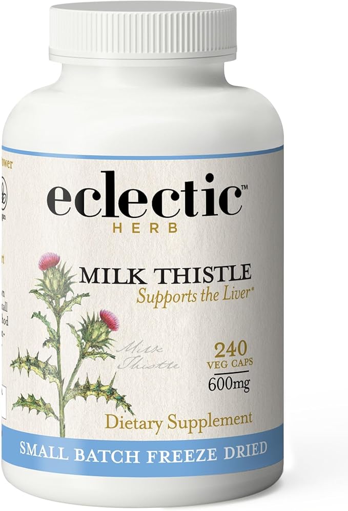 Eclectic Institute Raw Freeze-Dried Non-GMO Milk Thistle | with Silymarin for Liver Support - Detox Cleanse &amp Maintain | 240 CT