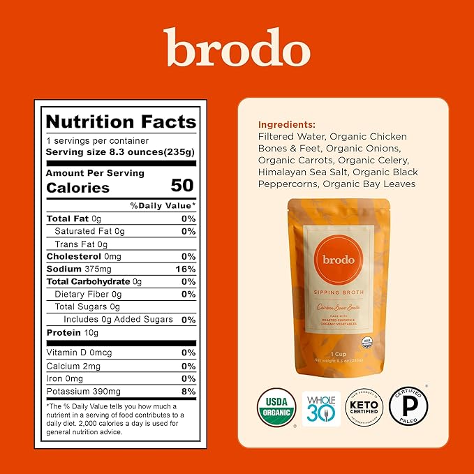 Brodo Broth Collagen Variety Pack Ginger &amp Turmeric Rosemary &amp Lemon Coconut Curry &amp lime Chicken Broth Hearth Broth Roasted Garlic and Chili No Preservatives Collagen 8 oz (Pack of