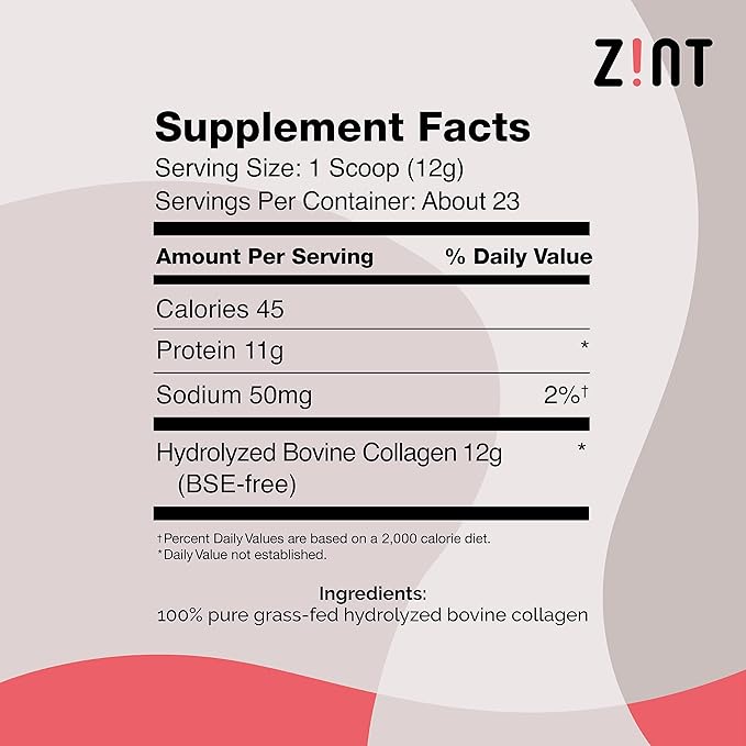 Zint Collagen Peptides Powder: Paleo &amp Keto Certified - Granulated Collagen Hydrolysate for Enhanced Absorption - Enzymatically Hydrolyzed Protein for Women &amp Men 10 oz