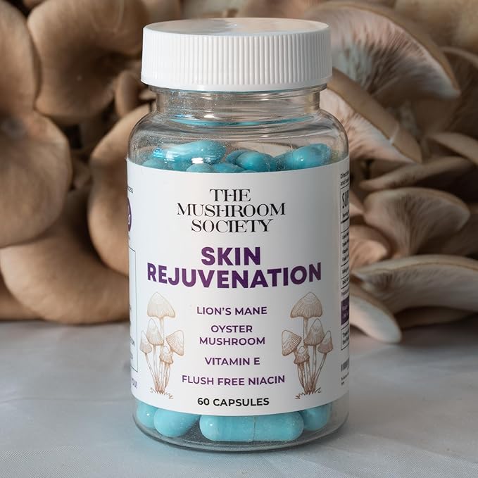 Skin Rejuvenation Supplement - Inner Skin Glow &amp Cellular Repair Formula – Lion’s Mane Oyster Vitamin E Niacin + Beta-Glucans – Antioxidant + Beauty Blend - 120 Vegan Capsules
