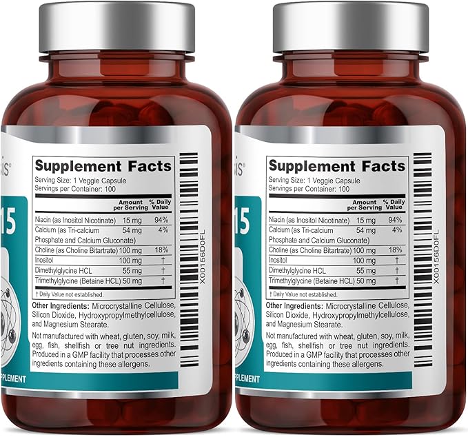 Super B-15 100 Vcaps 2 Pack - Niacin Calcium Choline Inositol DMG TMG - Supports Healthy Oxygen Energy Levels