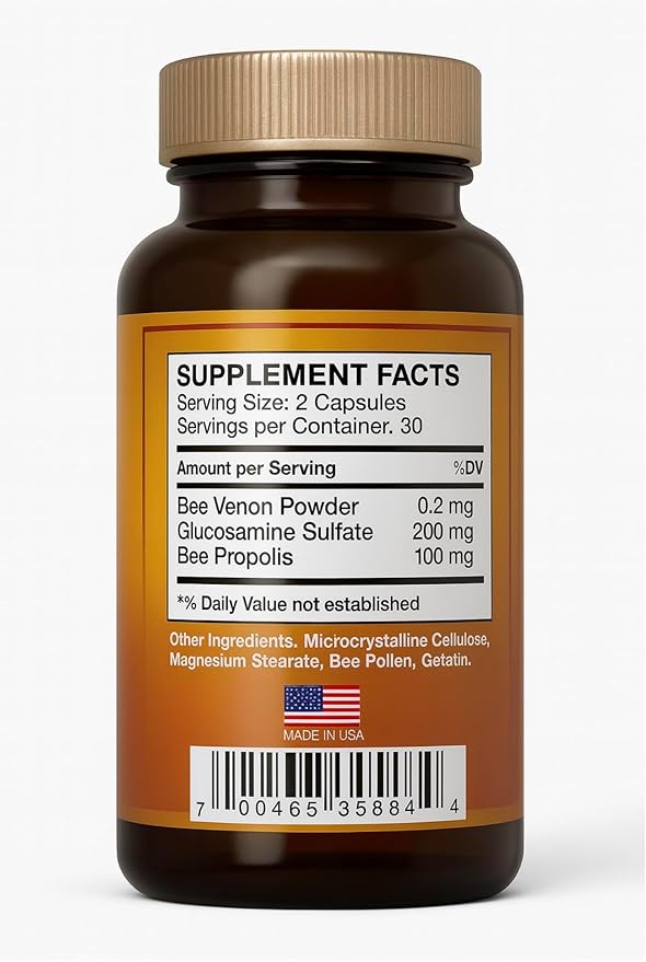 Natural Bio Bee - Venom with glucosamine sulfate Veneno Abeja 180 Capsulas Apitoxin Manuka Honey Dietary Supplement Pack de 3 Bottles