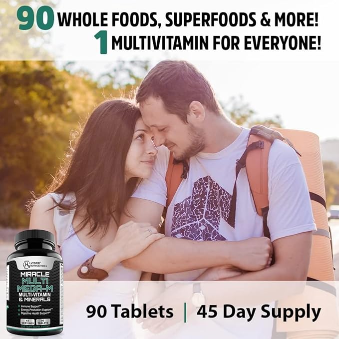 MiracleMulti MEGA-M Multivitamin for Men and Women - Vitamins Minerals Probiotics Enzymes Mushroom Complex Anti-Oxidants Organic Superfood Blend Non-GMO - 180 Tablets