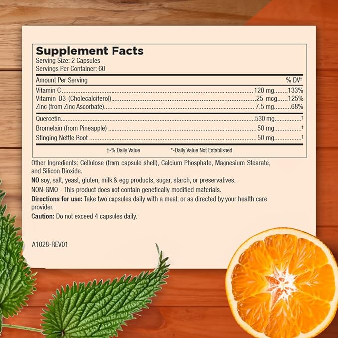 Mt. Angel Vitamins - Zinc Quercetin with Bromelain Supplement – Immune Support &amp Respiratory Health - Quercetin 500mg Capsules | Zinc 50mg | Vitamin C Capsules | Immune Booster for Adults - 120ct.