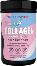 Superior Source Beauty Collagen - Collagen Powder from Grass-Fed Cows - Supports Healthy Hair Nails &amp Skin - Features Biotin Vitamin C &amp Hyaluronic Acid - 12.7 oz